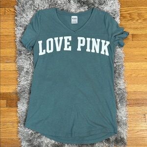 PINK Victoria's Secret Teal V-Neck T-Shirt